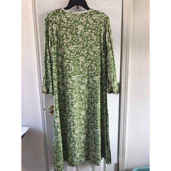 Vtg Soft Surroundings Maxi Dress Kaftan Green White Abstract Pattern Embellished - Picture 9 of 10